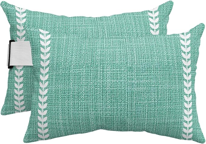Bohemia Outdoor Lumbar Pillows 11x16 Set of 2, Modern Minimalist Lines Art Teal Waterproof Throw Pillow Covers with Insert, Decorative Pillowcase Cushion for Couch Sofa Bed