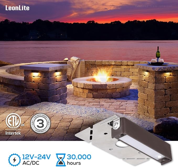 LEONLITE 8-Pack 4 Inch LED Hardscape Lighting, 1W/2W/3W, 2700K Soft White | Update Dimmable Retaining Wall Lights, Low Voltage Landscape Lighting, 12-24V AC/DC Paver Light, Outdoor Step Lights, ETL
