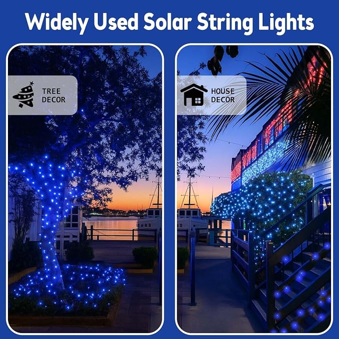 Solar Fairy Lights, 2 Pack Total 400LED 144FT Waterproof String Lights | Blue, Copper Wire, 8 Lighting Modes Solar Twinkle Lights for Tree Garden Patio Party Outdoor Christmas Decorations