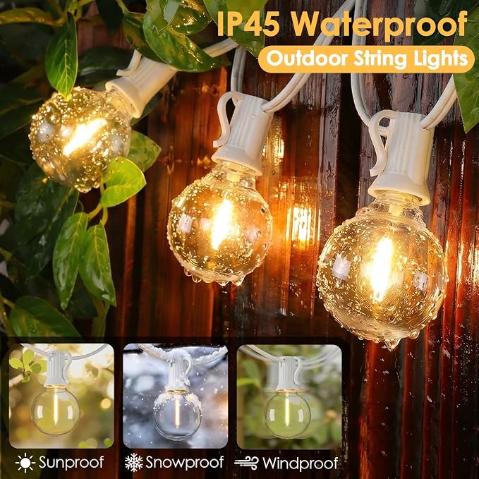2 Pack 25FT G40 LED Outdoor String Lights with 10+1 Bulbs, White | Waterproof, Shatterproof, Dimmable, Connectable, Energy-saving, Patio Lights Porch Balcony Backyard Party Classroom Decor