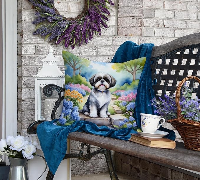 Caroline's Treasures Shih Tzu Spring Path Throw Pillow Machine Washable, Indoor Outdoor Decorative Pillow for Couch, Bed or Patio, 18Hx18W