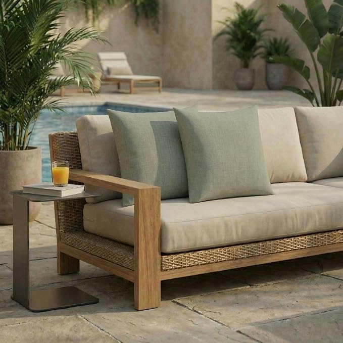 RSH DECOR: Sunbrella Square Throw Pillows Set of 2 | 20" x 20" | Water & Fade-Resistant Fabric | Outdoor Pillow Covers with Down-Alternative Inserts | Made in USA (Spectrum Dove)