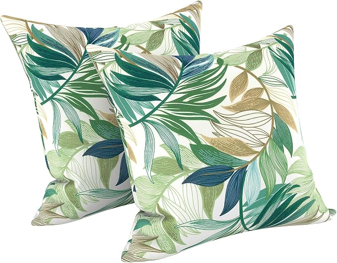 LVTXIII Outdoor/Indoor Throw Pillows, Decorative Throw Pillows with Inserts, 18"x18" Square Pillows for Bed, Couch, Sofa and Patio Furniture, Set of 2, Lush Leaf Green