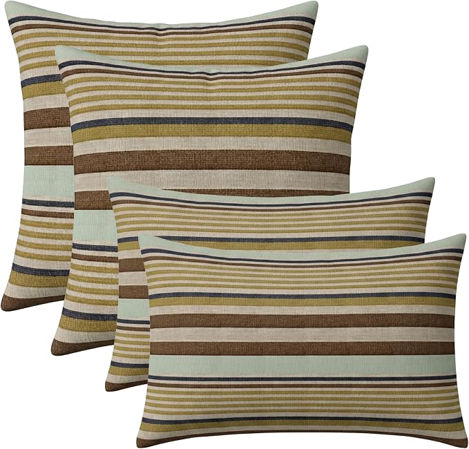 RSH DECOR: Lumbar & Square Pillows Set of 4 | 20" x 12" & 20" x 20" | Water and Fade-Resistant Performance Fabric | Outdoor Throw Pillows for Patio Furniture | Made in USA (Extend Seaglass)