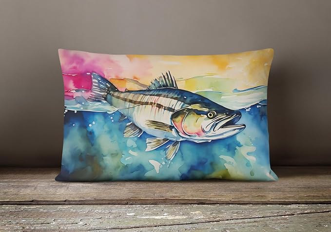 Caroline's Treasures DAC2834PW1216 Striped Bass Throw Pillow Machine Washable, Indoor Outdoor Decorative Pillow for Couch, Bed or Patio, 12HX16W