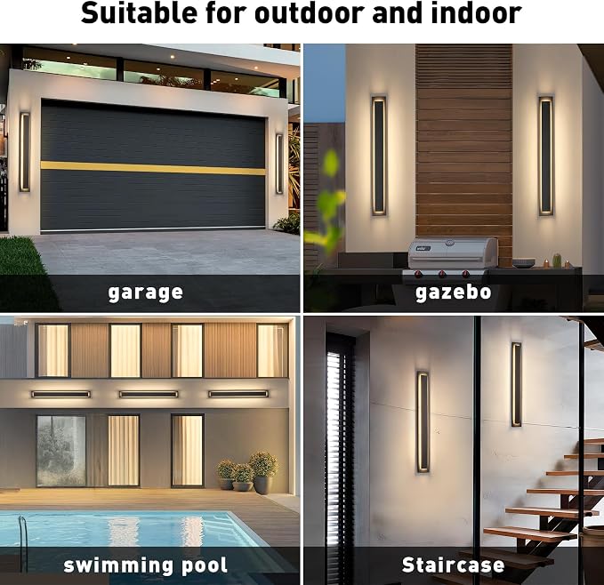 24 in Long Outdoor Wall Lights Modern Exterior Wall Light,36 W | Black Outside Light Fixtures For House,Patio,Front Porch, Included LED 3000K Warm White Light Bead,Waterproof, ,2 Pack