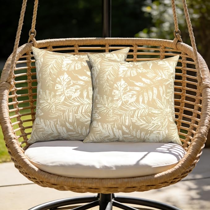 Outdoor Pillow Covers Waterproof 20x20 Inch Set of 2 Tropical Leaf Oat Decorative Outside Patio Furniture Cushion Cases Decor for Porch Garden