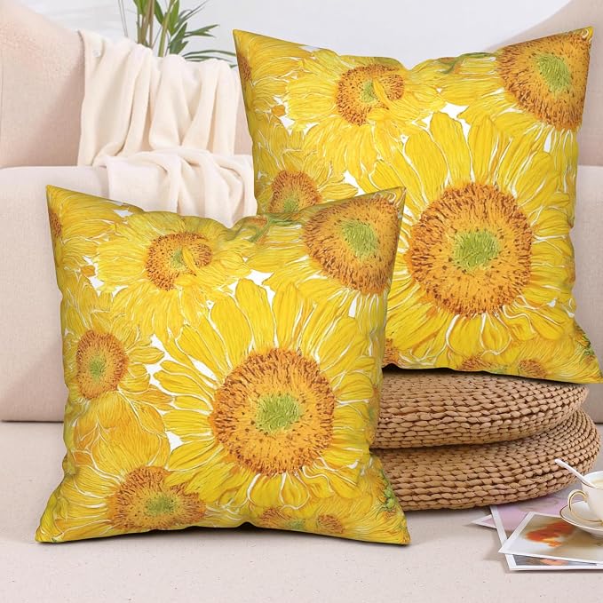 Sunflower Pillow Covers Floral Throw Pillow Covers 24x24 Yellow Pillow Case Flowers Double Sided Printing Cushion Case for Living Room Couch Sofa Set of 2