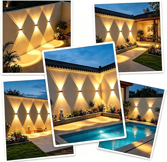 Solar Fence Lights Outdoor, IP65 Waterproof Wall Lighting with Dual Focused Brighter LED Up Down - 3000K/4000K/6000K Dusk to Dawn 12h for Backyard/Patio/Porch/Wall Decor（8 Pack）