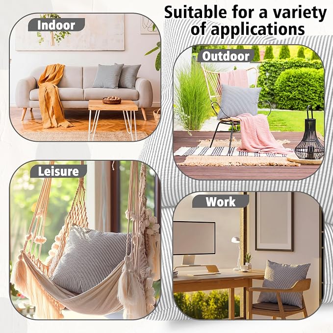 Huhumy Black Throw Pillow Cover 18" x 18" for Home Decoration Striped Modern Style Decorative Cushion Covers No Inserts Seersucker Pillow Cover for Living Room, Chair, Bed, Couch, Set of 4