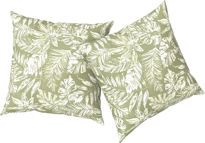 Outdoor Pillows with Insert 20x20 Inch, Waterproof Throw Pillow for Patio Furniture, Decorative Back Cushion for Garden Home Sofa Office Chair, Set of 2, Tropical Leaf Green