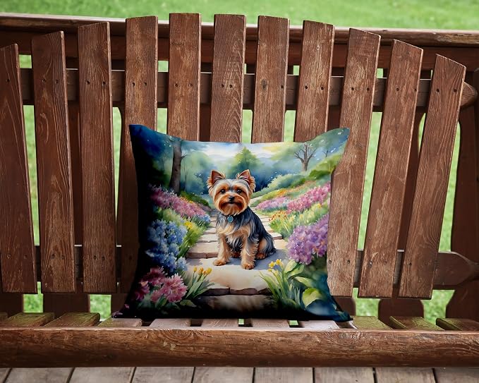 Caroline's Treasures Yorkshire Terrier Spring Path Throw Pillow Machine Washable, Indoor Outdoor Decorative Pillow for Couch, Bed or Patio, 14Hx14W