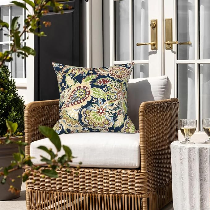 LVTXIII 2 Pack Outdoor Pillows 18x18 Inch, Square Throw Pillows with Inserts, Decorative Water-Repellent Pillow Cushions for Patio Furniture and Garden Sofa, Paisley Bloom