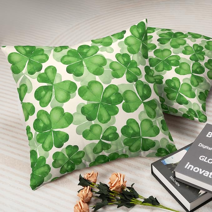 Saint Patricks Day Pillow Covers 24x24 Green Clover Pillow Case Set of 2 Lucky Charm Throw Pillow Covers St Patricks Cotton Blend Cushion Case for Living Room Sofa Couch