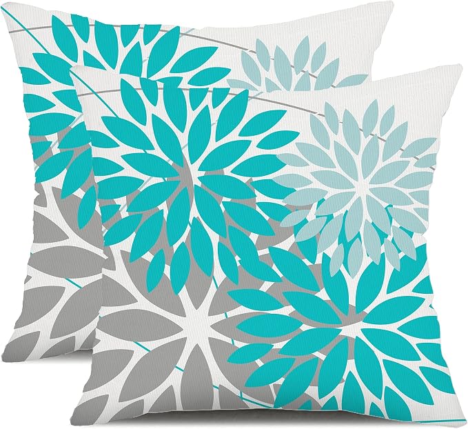 DFXSZ Pack of 2 Outdoor Waterproof Throw Pillow Covers 18x18 Blue Grey | Polyester Colorful Spring Summer Floral Decorative Cushion Cases(NO INSERT),For Couch Patio Funiture Garden Home Decor