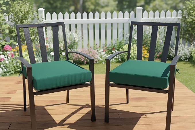 Magpie Fabrics Indoor Outdoor Cushion Cover Replacement 2 Pack, NO Insert! Water Repellent Slipcover with Ties Decor for Patio Garden Chair Sofa Bench Wicker(Dark Green, 20x18x4 Inch)