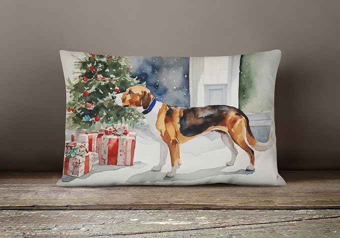 Caroline's Treasures DAC2651PW1216 English Foxhound Cozy Christmas Throw Pillow Machine Washable, Indoor Outdoor Decorative Pillow for Couch, Bed or Patio, 12HX16W