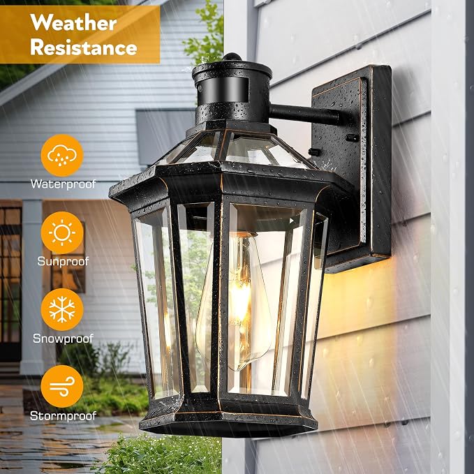 VIANIS Motion Sensor Outdoor Wall Lantern, Black Waterproof Dusk to Dawn LED Exterior Wall Sconce, Anti-Rust Aluminum Modern Outdoor Lights Fixtures Wall Mount for Porch, Entryway, Garage, Front Door