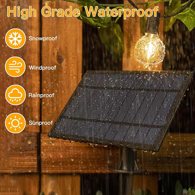 Ollny 2 Pack 60FT Solar Lights Outdoor, Waterproof Remote Control Dimmable Timers 3Modes String Light with 25 LED + 2 Spare Shatterproof Bulb, G40 Patio Lights for Outside Garden Yard Fence Porch