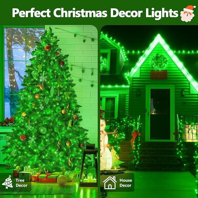 200 LED Connectable String Lights, 66FT Christmas Lights Outdoor Indoor | Green, 13 Modes, Timer, Clear Wire Waterproof Twinkle Fairy Lights Plug in for Bedroom Classroom Patio Xmas Tree Decor
