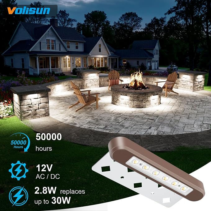 VOLISUN 7 Inch Retaining Wall Lights, 5000K Hardscape Lighting, 8 Pack | IP67 Waterproof, Cuttable Low Voltage Landscape Lighting, 12V Paver Lights, 2.8W Outdoor Step Lights