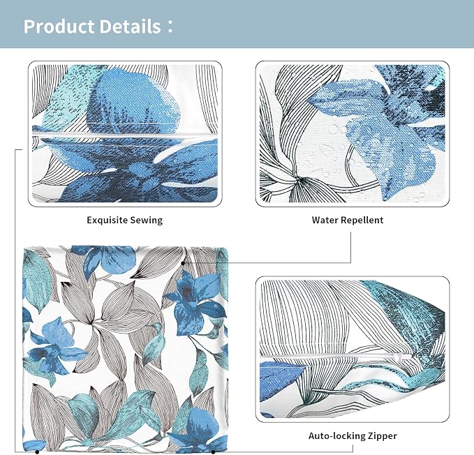 Outdoor Throw Pillow Covers 18”x18”, Decorative Pillow Covers for Patio Furniture, Modern Cushion Cases for Garden Couch Home Sofa Bed Office Chair, Pack of 2, Clemens Noir Blue