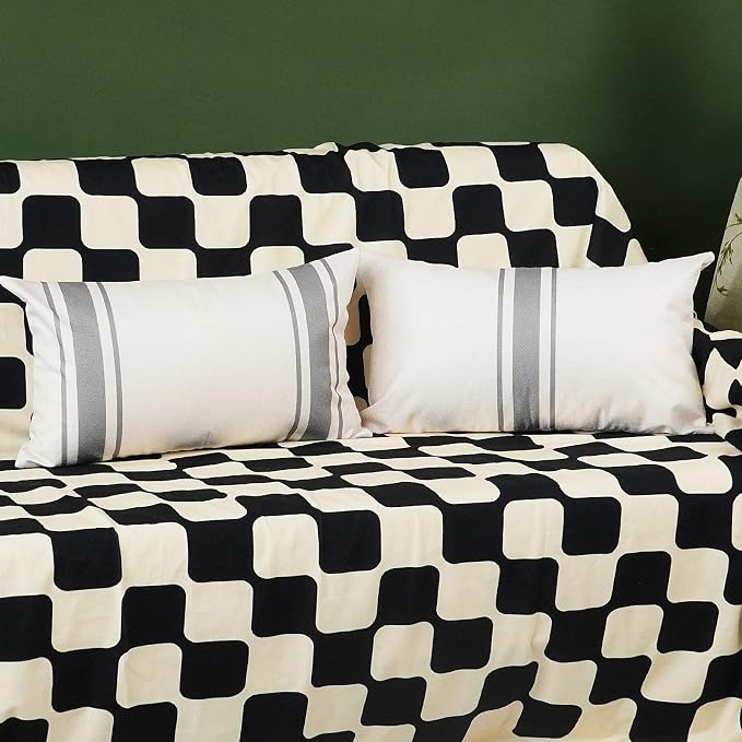 ONWAY Outdoor Pillow Covers Waterproof 12x20 Set of 2 Decorative Linen Throw Pillow Cover Beige and Grey Striped Outdoor Pillows for Patio Furniture