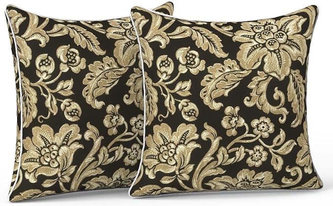 LVTXIII Outdoor Pillow Covers Set of 2, Patio Waterproof Throw Pillow Cases Fade Resistant Accent Pillow Covers for Spring Summer Garden Decoration, 16x16 Inch, Jacobean Black