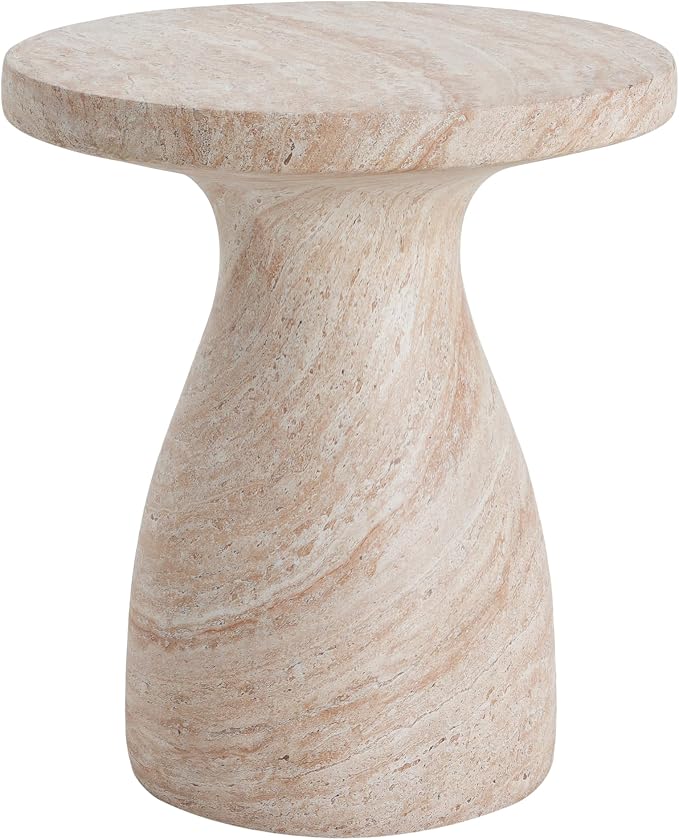 Outdoor Side Table 20" Hourglass Shape Concrete Side Table, Patio Tables for Outside Decorative Garden Stools, No Assembly Accent Table for Patio Porch Living Room, Beige
