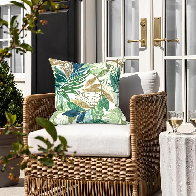 LVTXIII Outdoor/Indoor Throw Pillows, Decorative Throw Pillows with Inserts, 18"x18" Square Pillows for Bed, Couch, Sofa and Patio Furniture, Set of 2, Lush Leaf Green