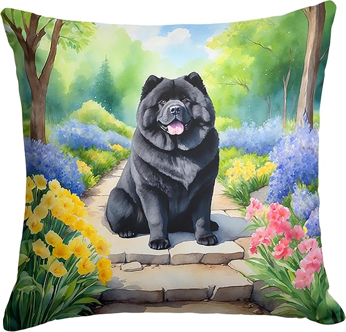Caroline's Treasures Chow Chow Spring Path Throw Pillow Machine Washable, Indoor Outdoor Decorative Pillow for Couch, Bed or Patio, 14Hx14W