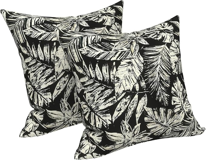 LVTXIII 2 Pack Outdoor Pillows 18x18 Inch, Square Throw Pillows with Inserts, Decorative Water-Repellent Pillow Cushions for Patio Furniture and Garden Sofa, Tropical Leaf Black