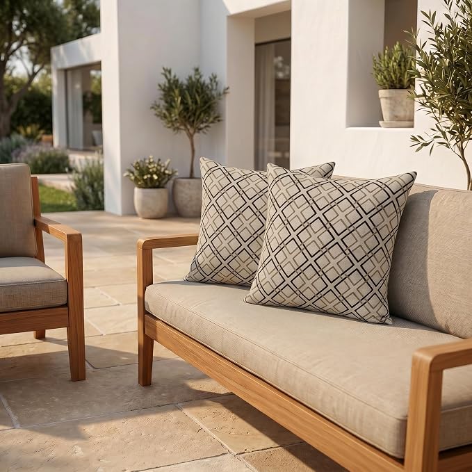 RSH DECOR: Sunbrella Square Throw Pillows Set of 2 | 17" x 17" | Water and Fade-Resistant Performance Fabric | Outdoor Pillow Covers with Down-Alternative Inserts | Made in USA (Dwell Mahogany)