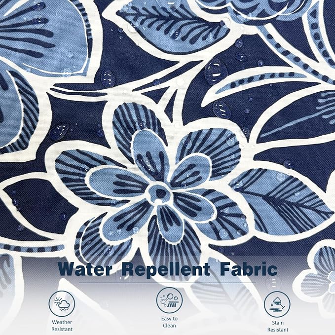 Pack of 2 Outdoor Lumbar Pillow Covers, All Weather Cushion Pillow Cases 12x20 Inch, Pillowcase for Patio Couch Decoration, Flower Navy