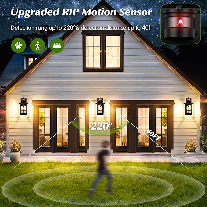 Motion Sensor Outdoor Wall Light Fixture, Dusk to Dawn Porch Light | Auto ON/OFF, 3 Lighting Modes, Waterproof, Rust-Resistant, Aluminum Frame & Sturdy Glass, Easy to Install