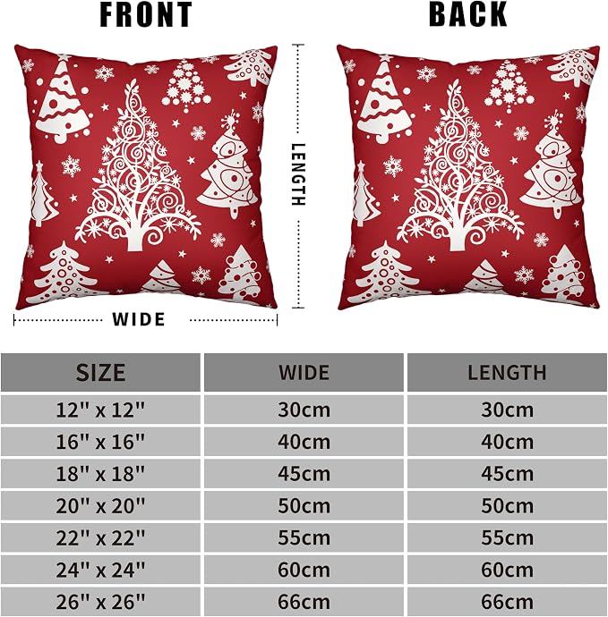 Red Christmas Pillow Covers 16x16 Winter Xmas Tree with Snowflakes Throw Pillow Covers Holiday Cushion Case for Christmas Decorations Living Room Outdoor Set of 2