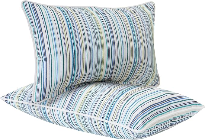 FUNHOME Outdoor Lumbar Pillows 12x20 inch,Decorative Throw Pillow Set of 2 with Insert,Water Resistant Headrests for Patio Furniture Sofa Couch Chair(Blue Stripe)