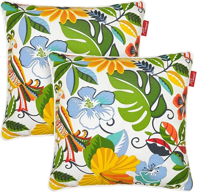Pack of 2 Outdoor Throw Pillows,16x16 Inch All-Weather Water-Resistant Patio Pillows with Inserts,Decorative Pillows for Patio Furniture,Couch,Sofa,Poolside,Flower Bird