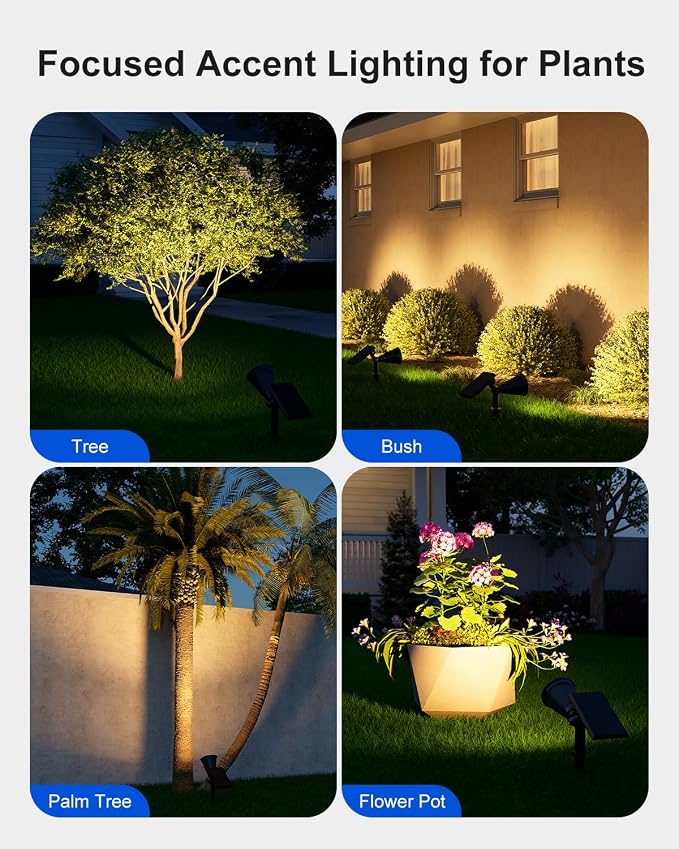 2 Pack Solar Spotlights Outdoor Waterproof for Christmas Hanging, Tree, Wreaths, Snowman, Elk, Adjustable Panel Solar Power Landscape Uplights for Outside Garden, Backyard, Patio, Sidewalk,Warm White