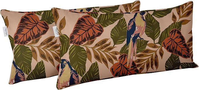 Indoor/Outdoor Polyester Fabric Lumbar Pillow Cover, All-Weather Waterproof Rectangular Cushion Case for Patio Furniture, 16 x 24 Set of 2 - Tropical-24