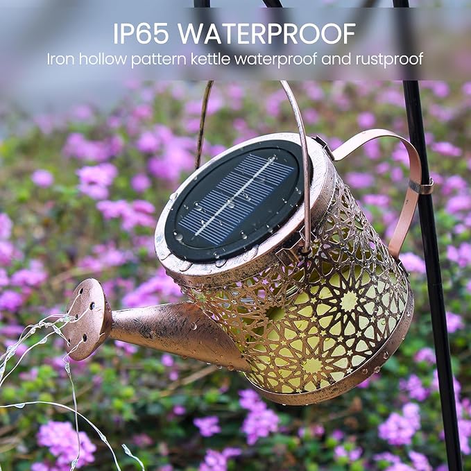 Solar Lights Outdoor Decorative, 2 Pack Metal Watering Can Lights Waterproof, Small Hanging Garden Decor Yard Outside Patio Lawn, Gifts for Mom Grandma Women Birthday(Warm White)