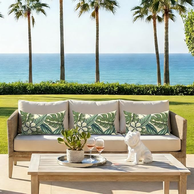 12x20 Inch Outdoor Lumbar Pillow Covers Pack of 2, All Weather Cushion Pillow Cases, Pillowcase for Patio Couch Decoration, Tropical Paradise