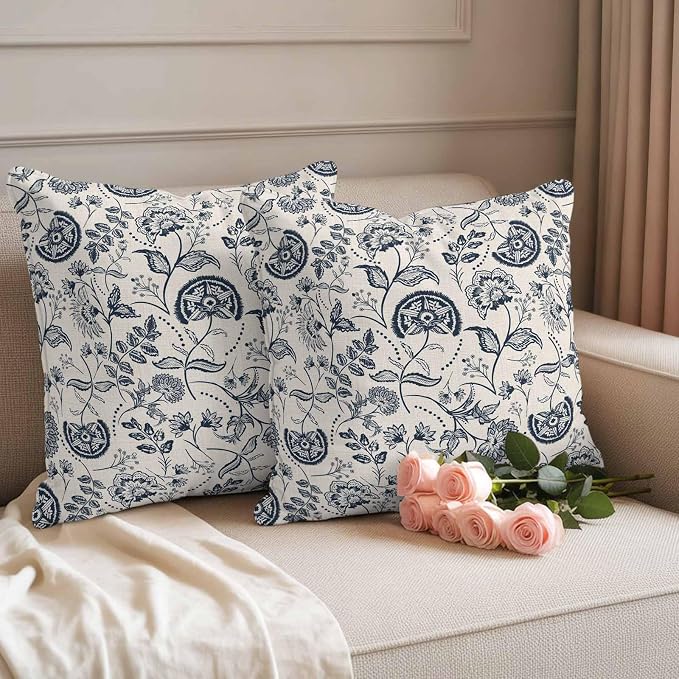 Outdoor Pillow Covers 20x20 Set of 2, Vintage Spring Floral Waterproof Patio Throw Pillow Covers for Couch Sofa Chair, Retro Farmhouse Summer Botanical Decorative Pillowcases for Throw Pillows