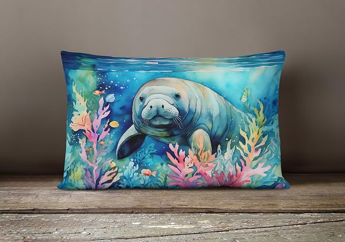 Caroline's Treasures DAC2812PW1216 Manatee Throw Pillow Machine Washable, Indoor Outdoor Decorative Pillow for Couch, Bed or Patio, 12HX16W