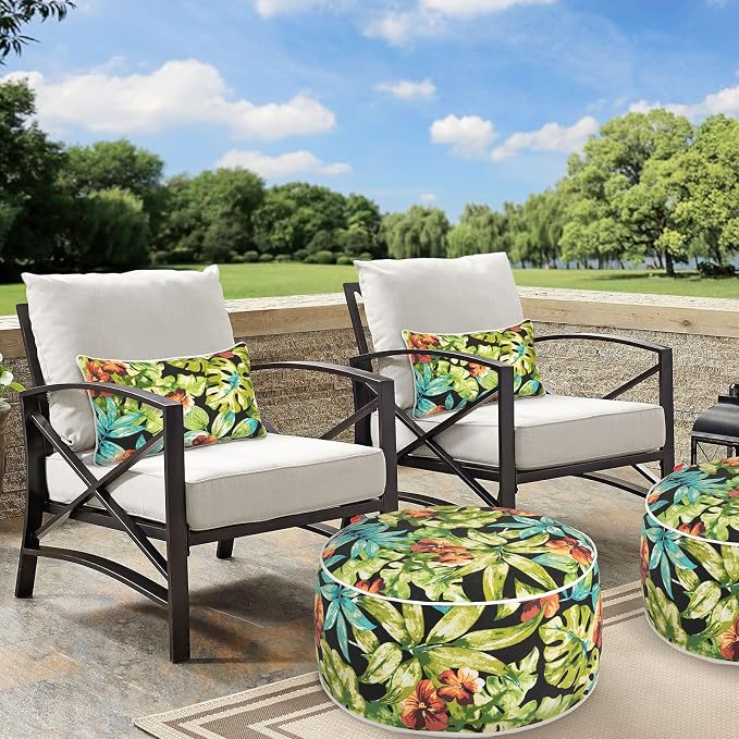 Lumbar Pillow Covers Set of 2, Outdoor Indoor Waterproof Decorative Patio Lumbar Pillowcase Shell 12x20 Inch, Rectangular Cushion Case for Couch Sofa Garden Farmhouse-Tropical Green Leaves