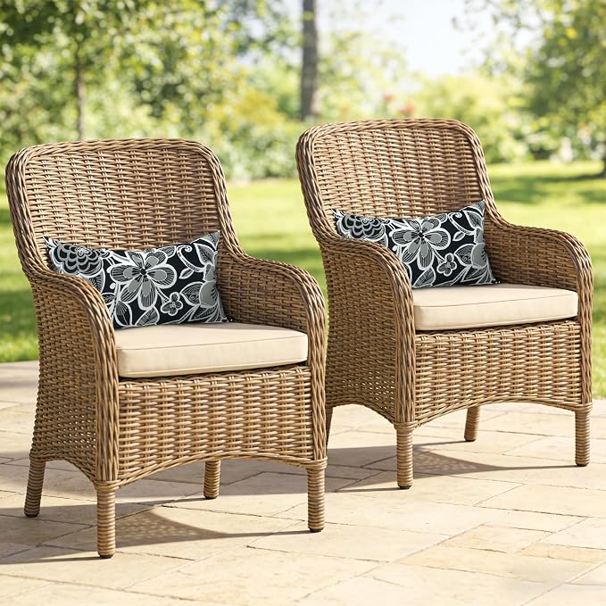 Outdoor Lumbar Pillows, Water Repellent Cushion Pillows 12x20 Inch, Outdoor Pillows with Inserts for Home Garden, Pack of 2, Flower Black