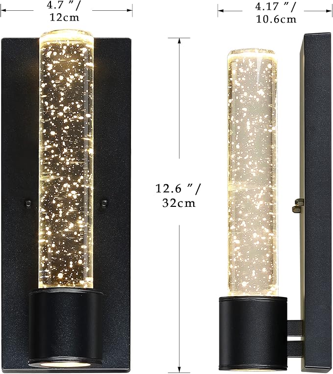 Outdoor Light Fixture with K9 Column Crystal Bubble, Exterior LED Wall Mounted Light, Modern Porch Light, Wall Sconce for Indoor and Outdoor