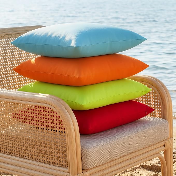 Lewondr 2 Pack Waterproof Outdoor Pillow Covers, 20"x20", Fluorescent Green | Waterproof, Solid PU Coating Throw Pillow Case, UV Protection Garden Cushion Cover, for Patio Decorative Sofa Couch Balcony
