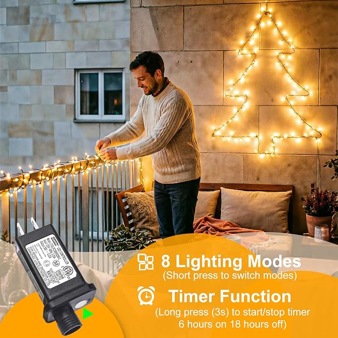100FT 300 LED Christmas Lights Outdoor, Warm White Christmas Tree Lights | Plug in 8 Modes Waterproof Connectable String Lights Indoor for House Patio Garden Xmas Party Holiday Decorations