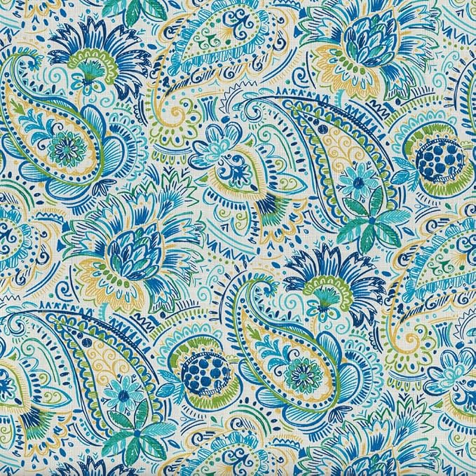 Pillow Perfect Paisley Indoor/Outdoor Accent Throw Pillow, Plush Fill, Weather, and Fade Resistant, Large Throw - 18.5" x 18.5", Blue/Yellow Gilford, 2 Count
